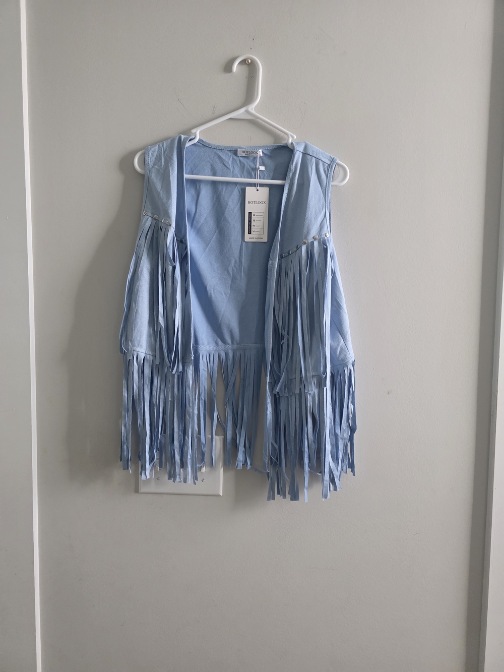 Boho Fringe Vest - Light Blue
